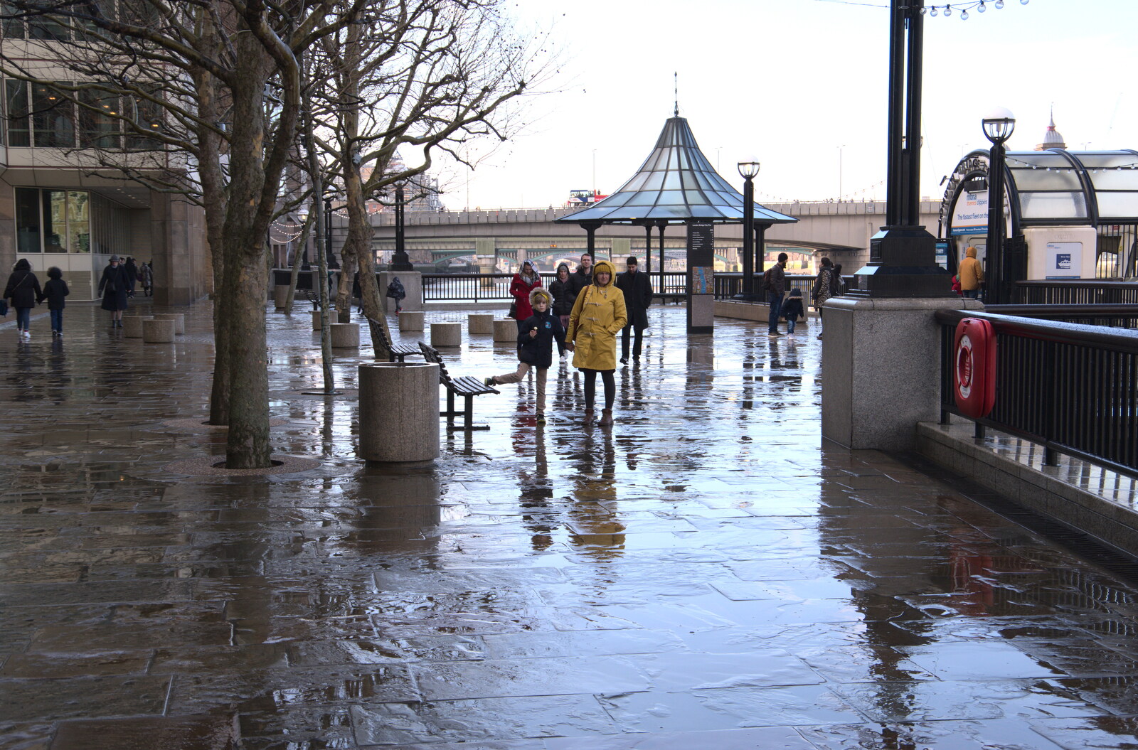 Wet stones after a brief downpour from HMS Belfast and the South Bank, Southwark, London - 17th February 2020