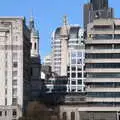 The Great Fire of London Monument is almost hidden, HMS Belfast and the South Bank, Southwark, London - 17th February 2020