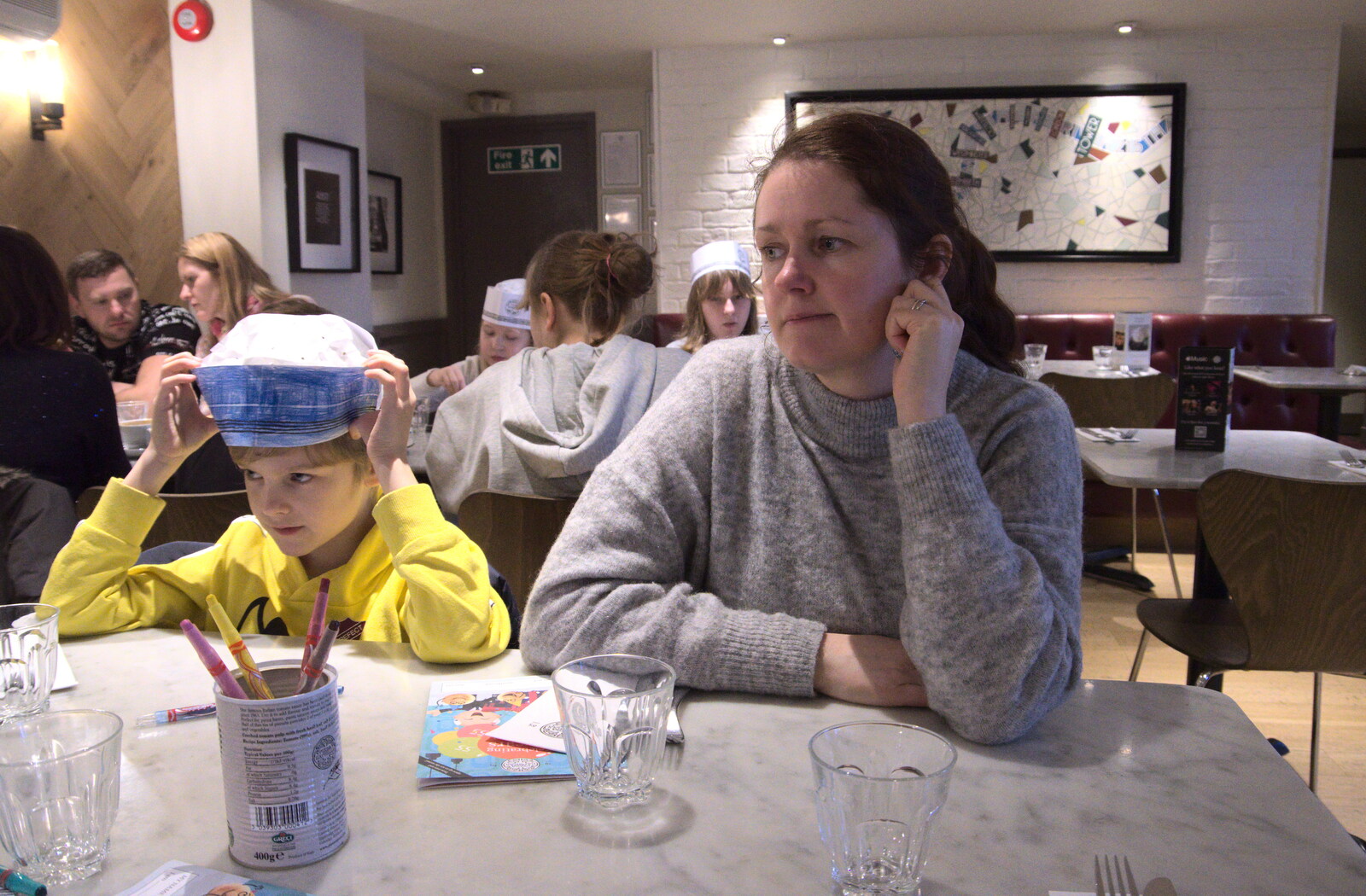 Harry and Isobel in Pizza Express from HMS Belfast and the South Bank, Southwark, London - 17th February 2020