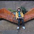 Fred sits on a funky sculpted wooden bench, HMS Belfast and the South Bank, Southwark, London - 17th February 2020