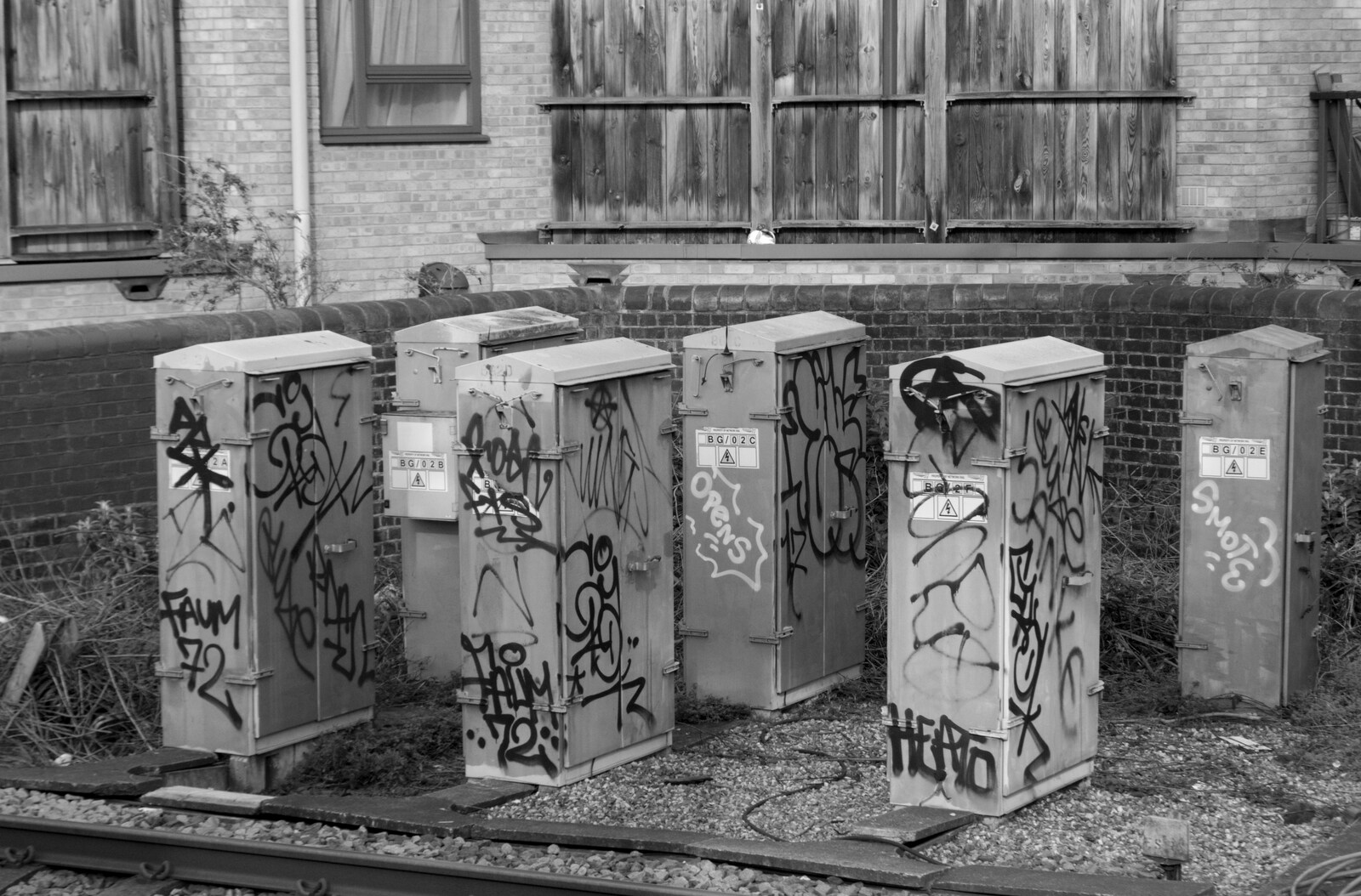 A group of well-tagged electrical cabinets from Another Trip to Nandos, Bayswater, London - 26th February 2020