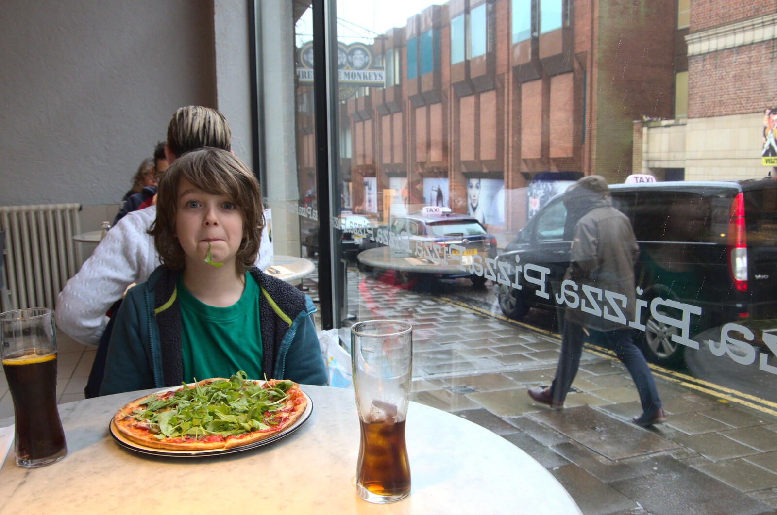 Fred's got a bit of rocket in Pizza Express from Fred's Flute Exam, Ipswich, Suffolk - 5th March 2020