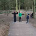 The boys stand on the end of the massive seesaw, A Trip to High Lodge, Brandon, Suffolk - 7th March 2020