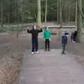 The boys stand on the end of the massive seesaw, A Trip to High Lodge, Brandon, Suffolk - 7th March 2020