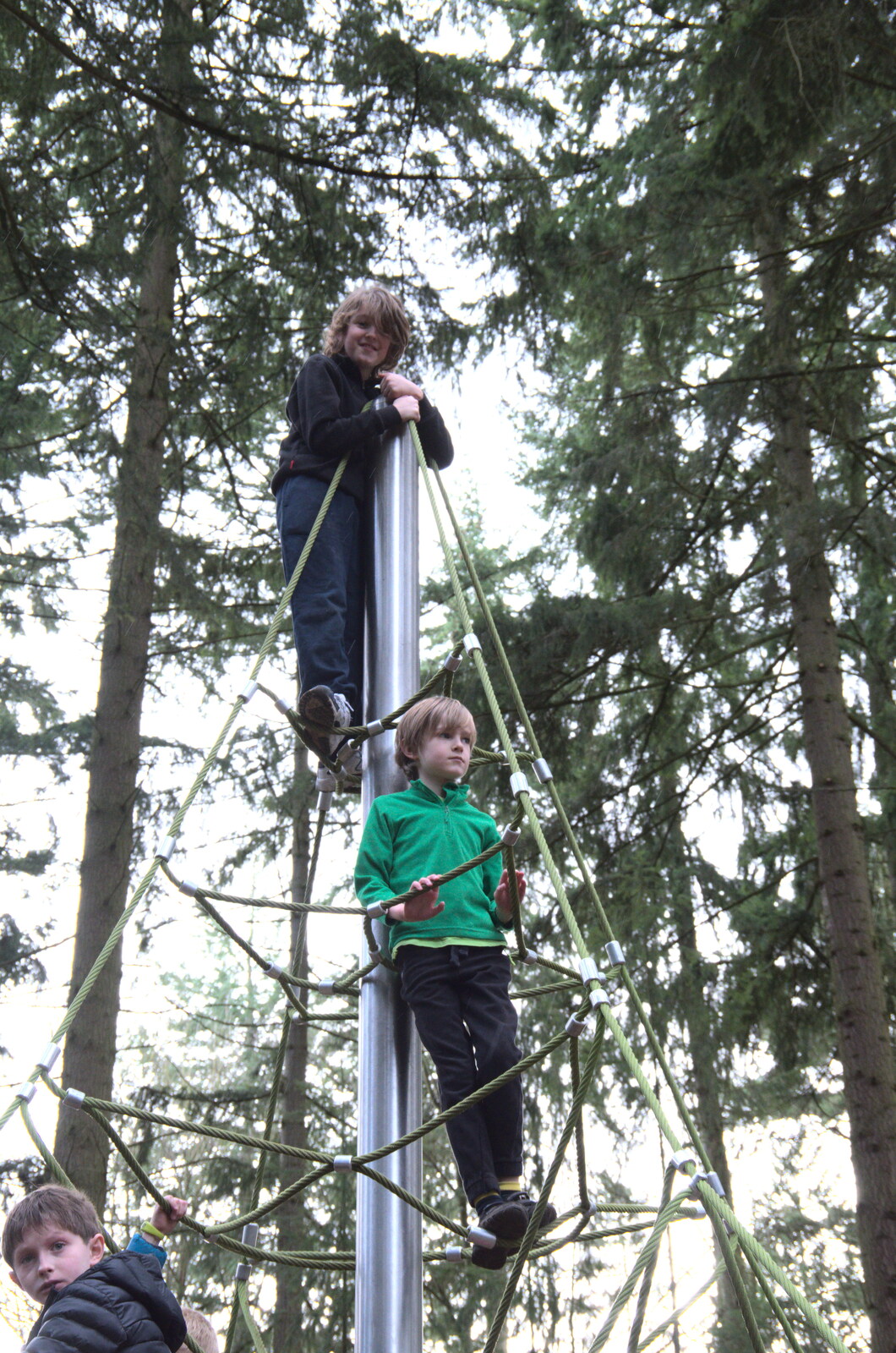Fred and Harry on a tipi climbing frame from A Trip to High Lodge, Brandon, Suffolk - 7th March 2020