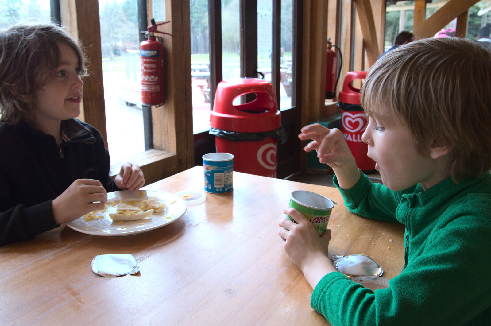 The boys have a cheese roll and some Pringles from A Trip to High Lodge, Brandon, Suffolk - 7th March 2020