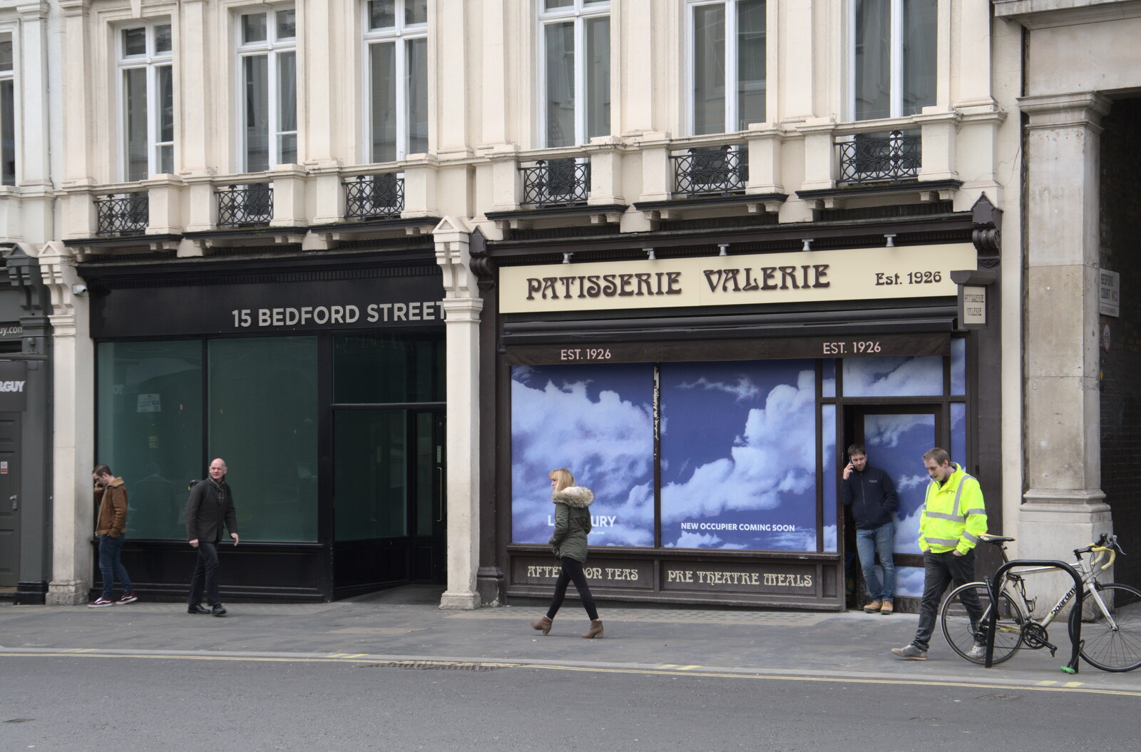Closed down shops, including Patisserie Valerie from A SwiftKey Memorial Service, Covent Garden, London  - 13th March 2020