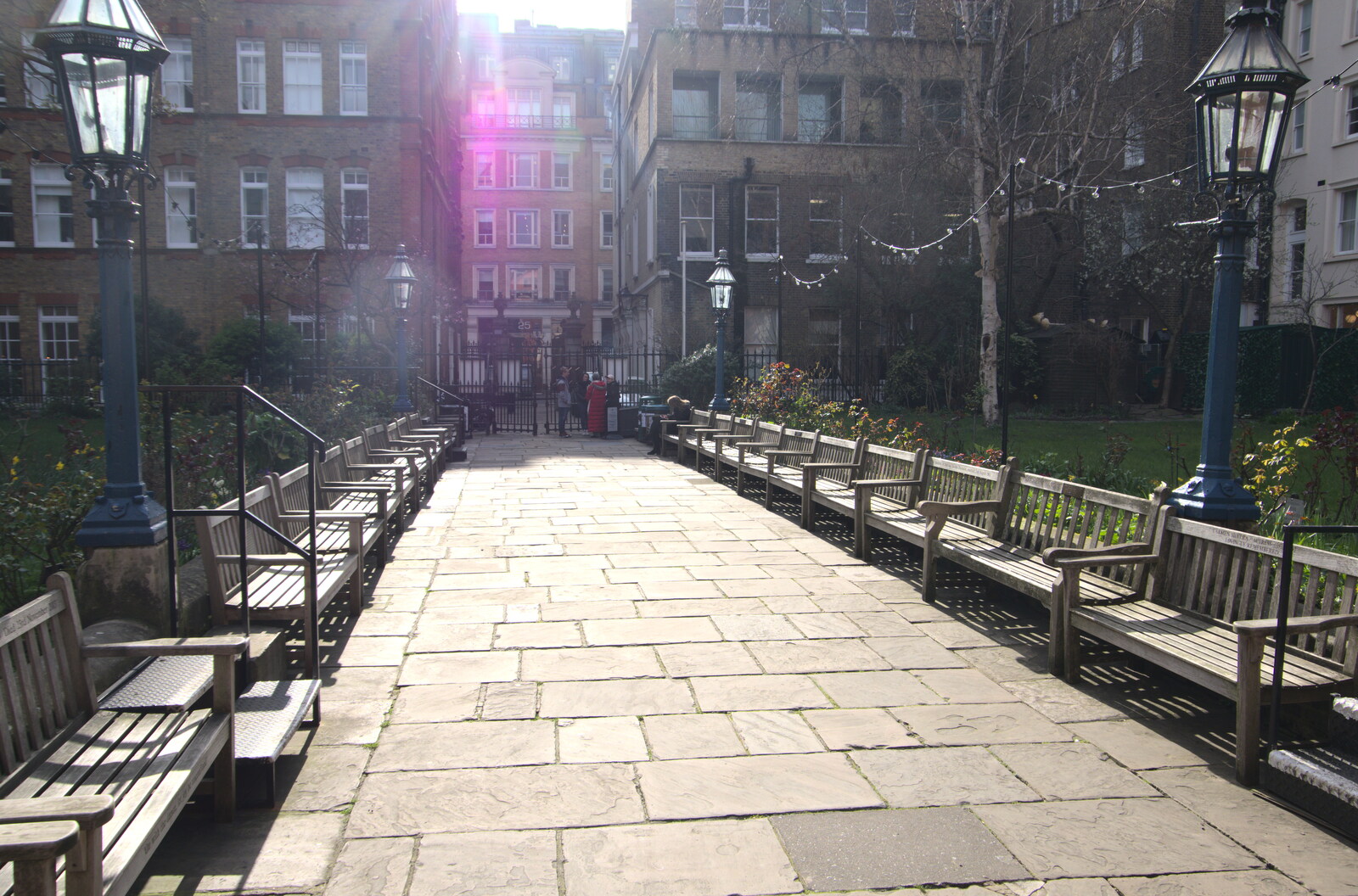 The path to the church, contra jour from A SwiftKey Memorial Service, Covent Garden, London  - 13th March 2020