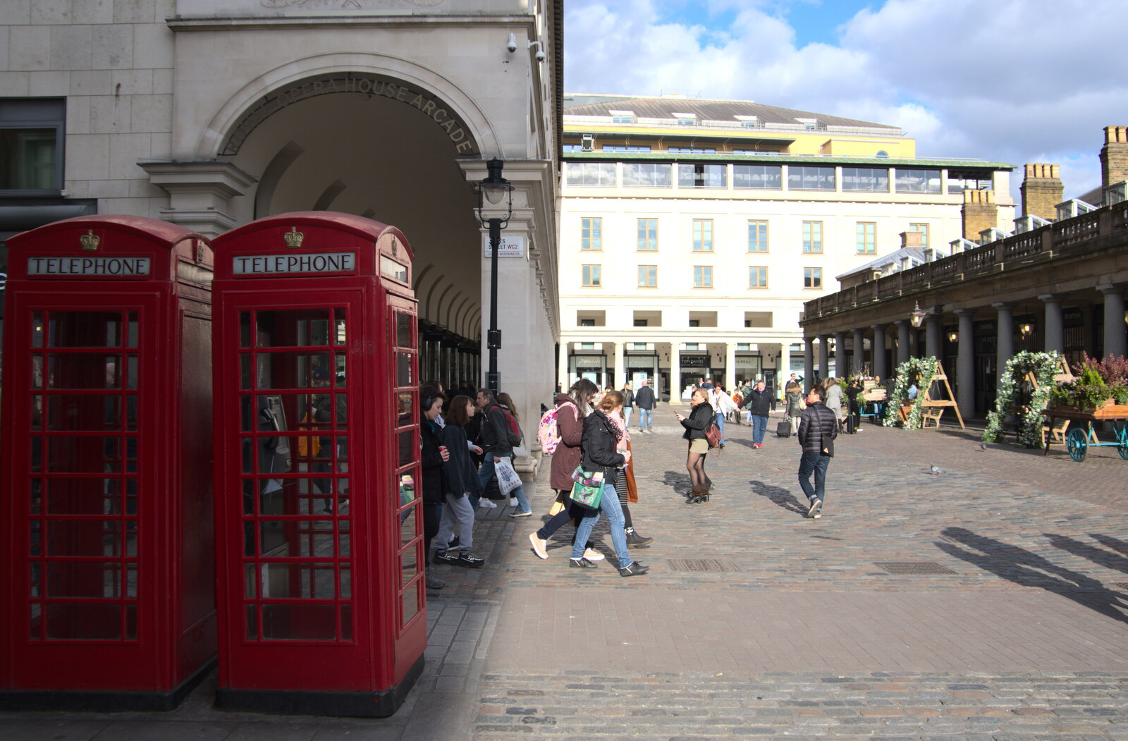 A couple of K6 phoneboxes in Covent Garden from A SwiftKey Memorial Service, Covent Garden, London  - 13th March 2020