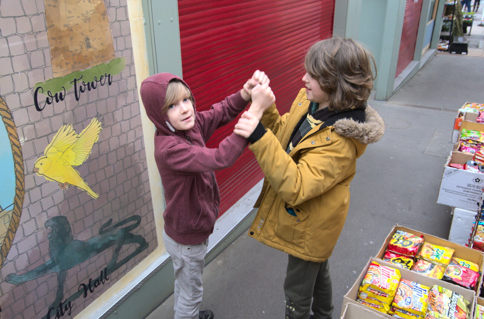 The boys have a wrestle from A Trip to Cooke's Music, St. Benedict's Street, Norwich - 14th March 2020