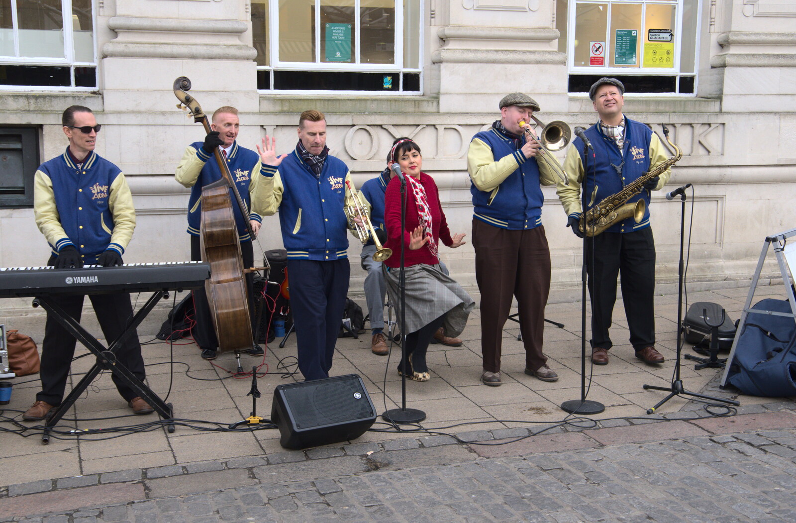 The Jive Aces are playing outside Lloyds Bank from A Trip to Cooke's Music, St. Benedict's Street, Norwich - 14th March 2020