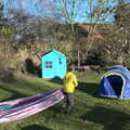 Harry hauls a blanket into the tent, An April Lockdown Miscellany, Eye, Suffolk - 10th April 2020