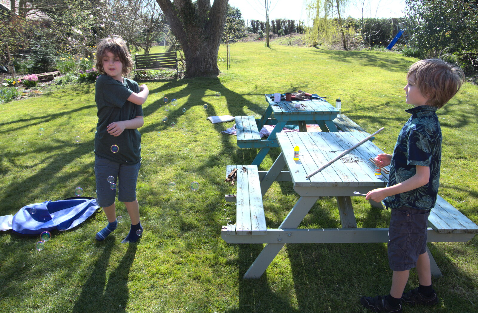 The boys do bubbles in the garden from An April Lockdown Miscellany, Eye, Suffolk - 10th April 2020
