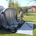 Isobel pumps the awning up, A Weekend Camping Trip in the Garden, Brome, Suffolk - 11th April 2020