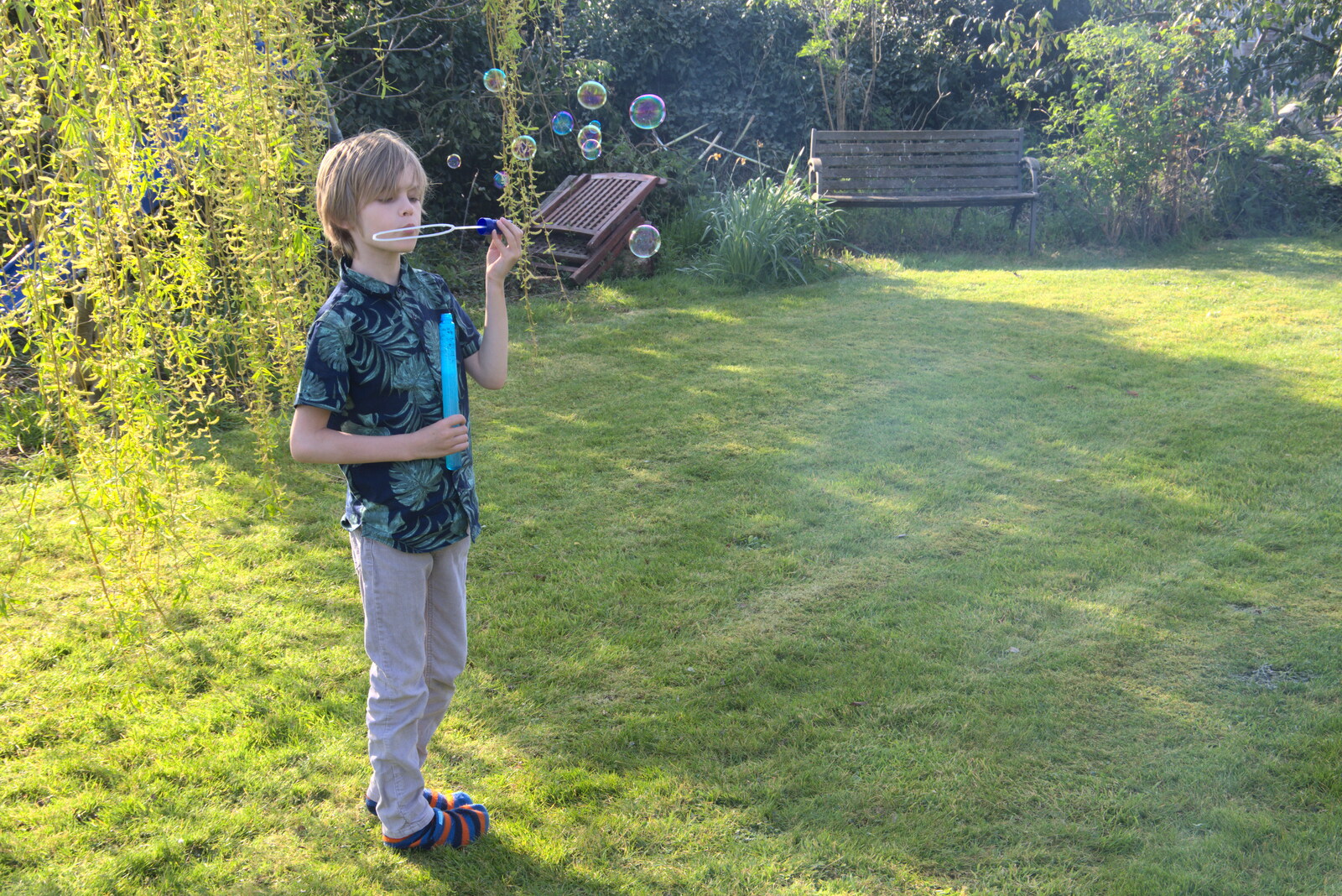 Harry does bubbles from A Weekend Camping Trip in the Garden, Brome, Suffolk - 11th April 2020