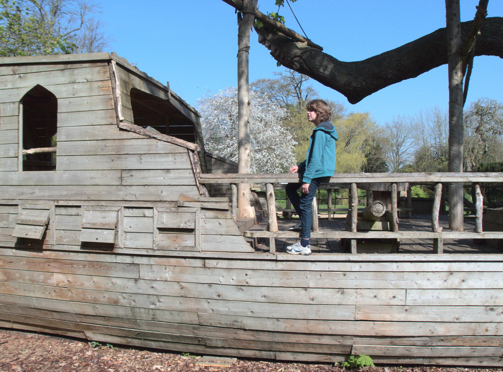 Fred sits on the empty pirate ship from The Lockdown Desertion of Diss, and a Bike Ride up the Avenue, Brome - 19th April 2020