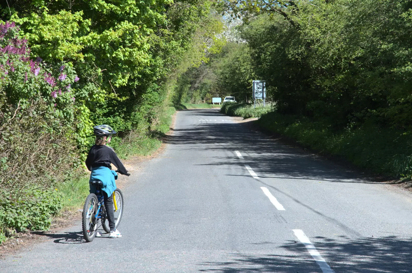 Fred on the road to Brome, from The Lockdown Desertion of Diss, and a Bike Ride up the Avenue, Brome - 19th April 2020