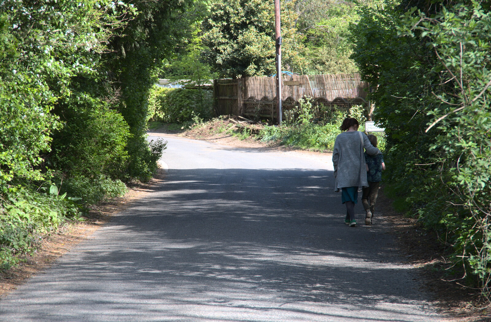Isobel and Harry walk up Rectory Road from Lost Cat and a Walk on Nick's Lane, Brome, Suffolk - 26th April 2020