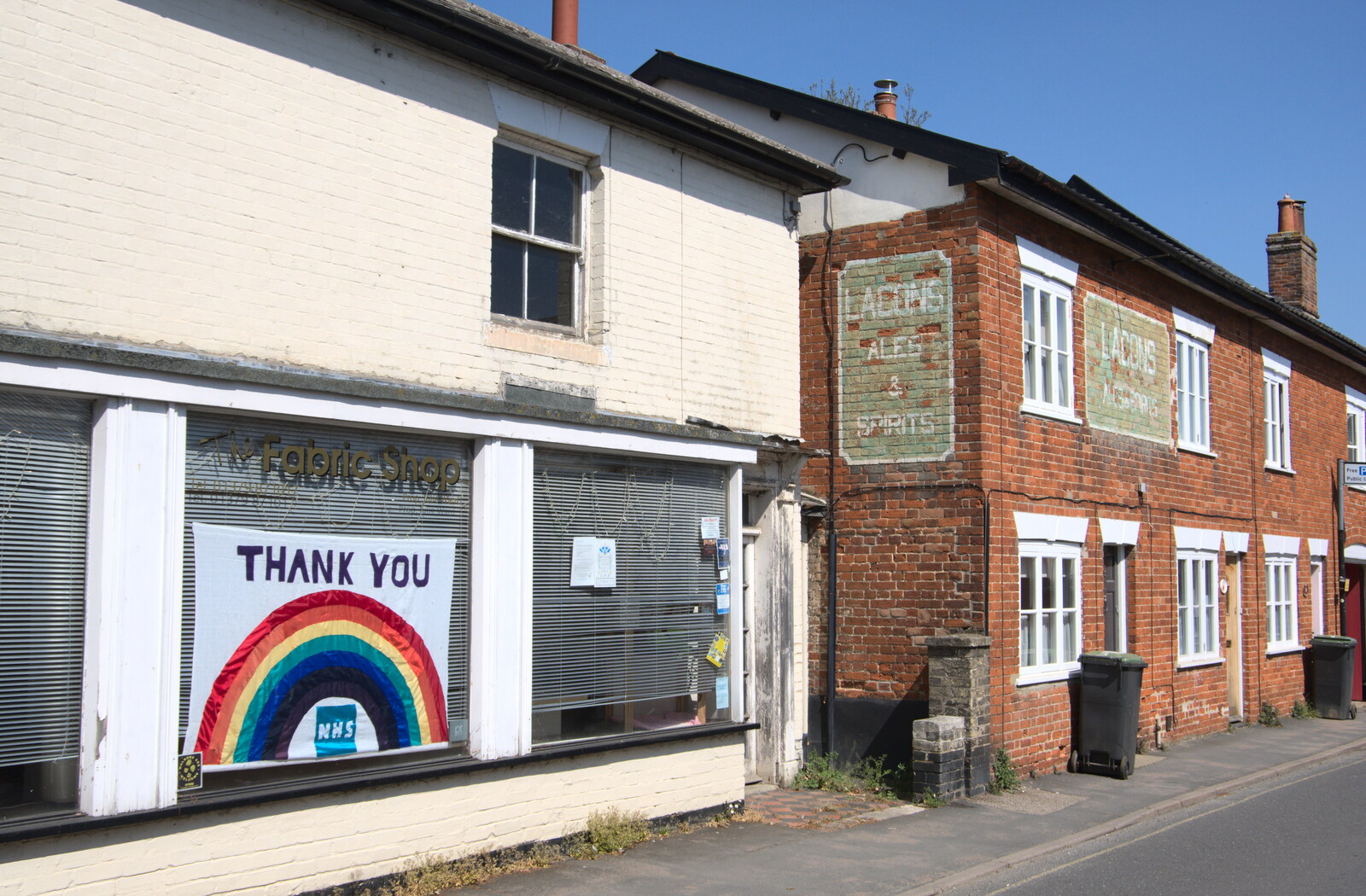 There's a big NHS rainbow in the fabric shop from Lost Cat and a Walk on Nick's Lane, Brome, Suffolk - 26th April 2020