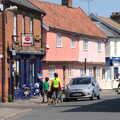 Isobel waits outside the Blue McColl's Shop, Lost Cat and a Walk on Nick's Lane, Brome, Suffolk - 26th April 2020