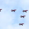 The first five Red Arrows fly over low, Pin-hole Cameras and a Red Arrows Flypast, Brome, Suffolk - 8th May 2020