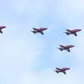 The first five Red Arrows fly over low, Pin-hole Cameras and a Red Arrows Flypast, Brome, Suffolk - 8th May 2020