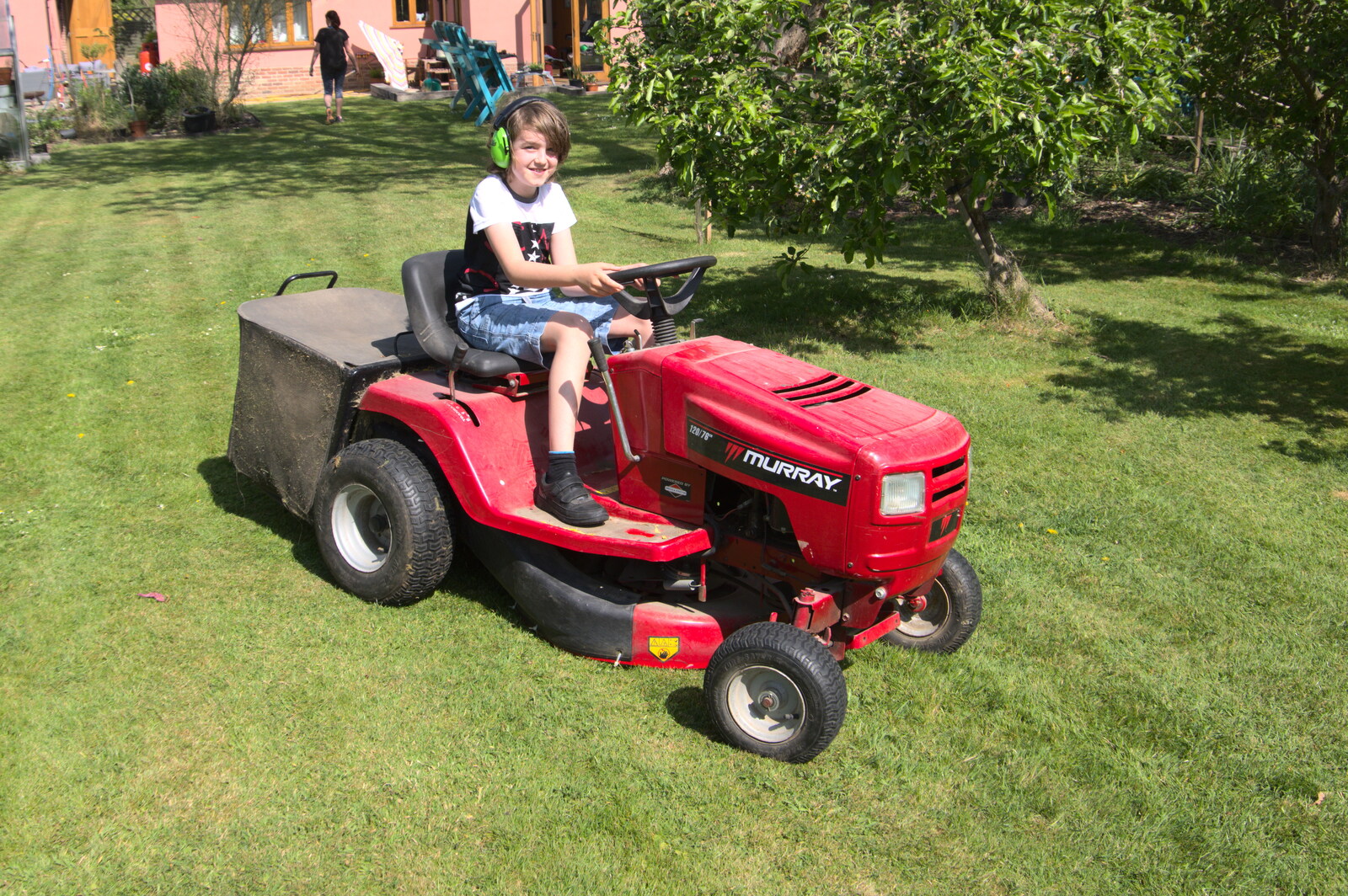 Fred tries out the lawnmower for the first time from A Walk up Rapsy Tapsy Lane, Eye, Suffolk - 9th May 2020