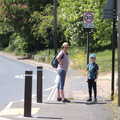 Isobel and Harry wait again, A Walk up Rapsy Tapsy Lane, Eye, Suffolk - 9th May 2020