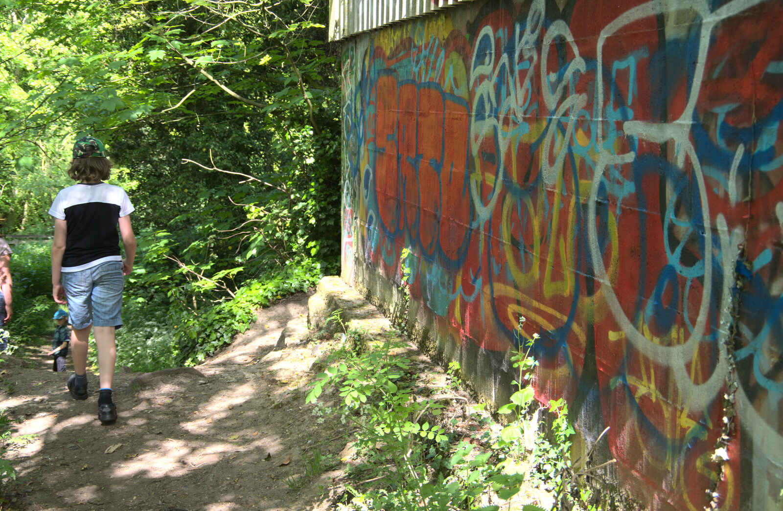 Fred walks past the chicken-factory graffiti from A Walk up Rapsy Tapsy Lane, Eye, Suffolk - 9th May 2020