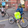 Henry and Fred arrive at school by bike, The Old Brickworks and a New Road, Hoxne and Eye, Suffolk - 26th May 2020