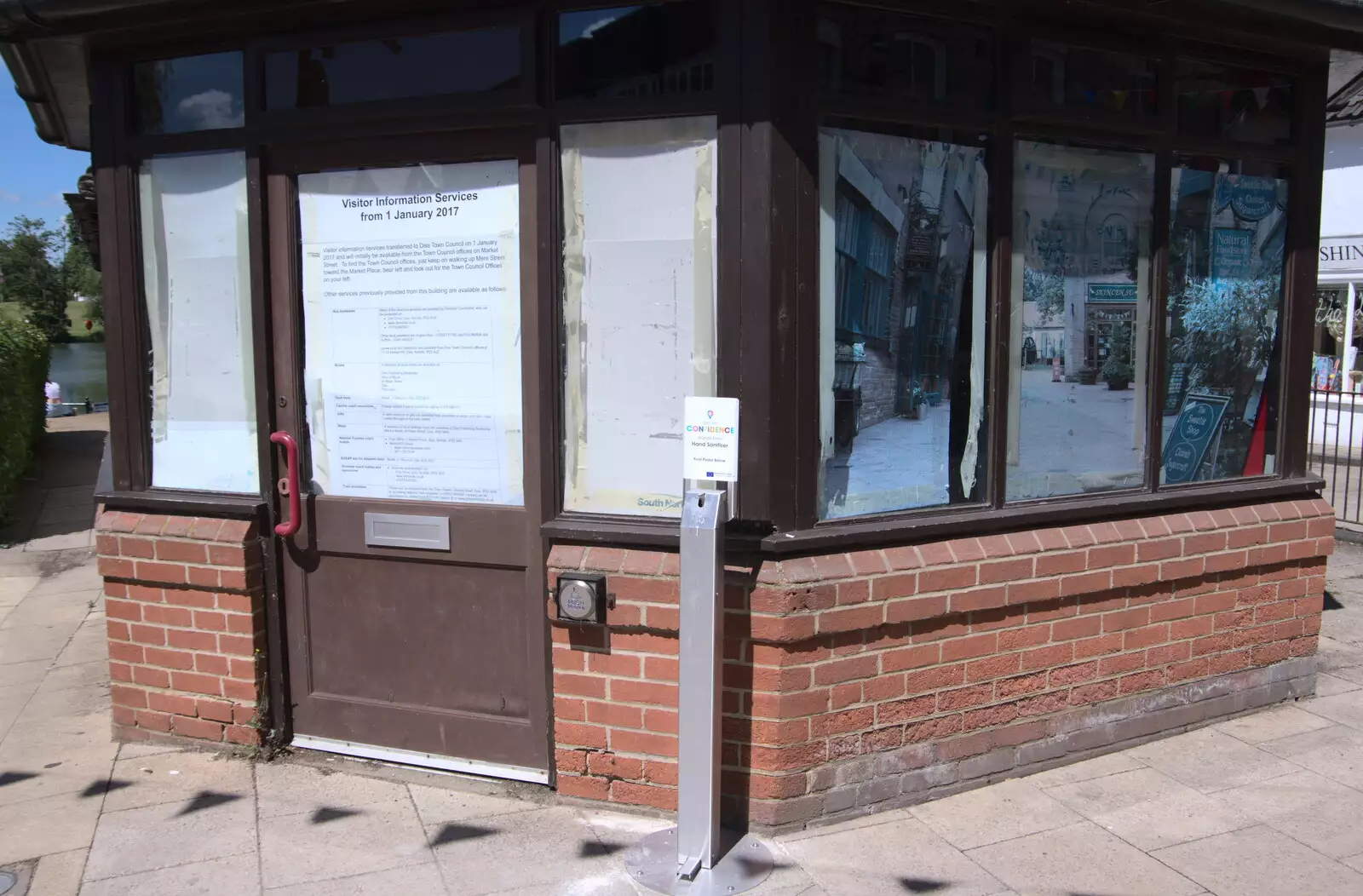 The old Diss tourist office now has hand-sanitising , from A Return to Southwold, Suffolk - 14th June 2020