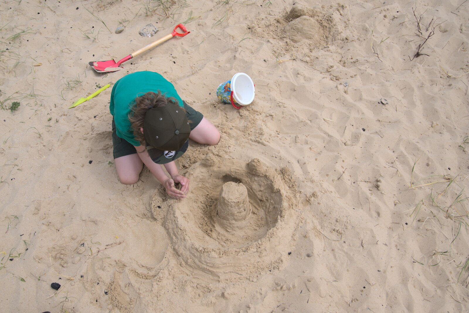 Fred constructs a sand castle from A Return to Southwold, Suffolk - 14th June 2020
