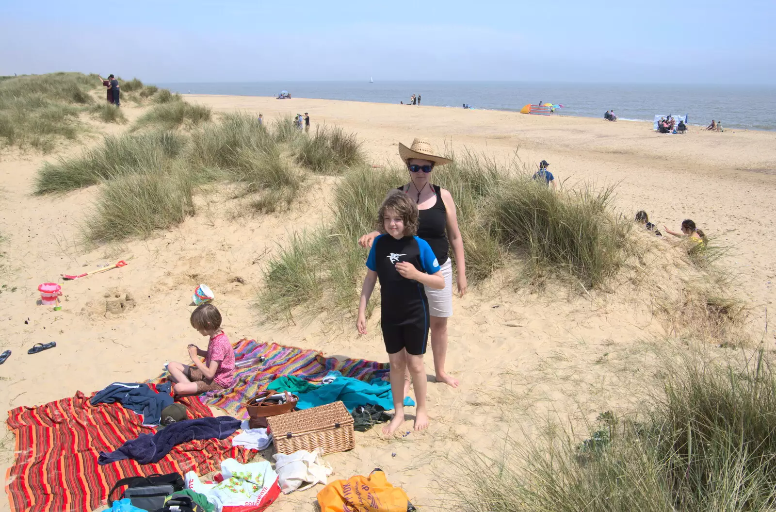 The gang on the beach as the sun comes out, from A Return to Southwold, Suffolk - 14th June 2020