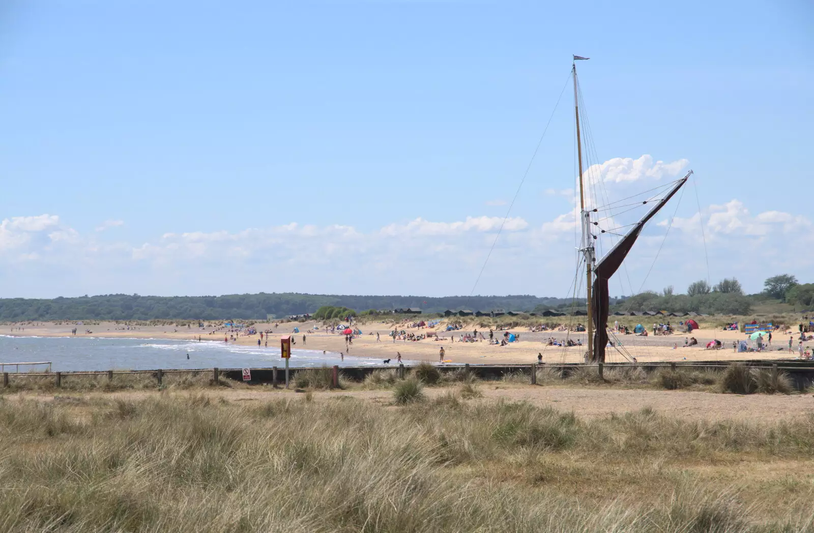 The mast of a boat cuts through the land, from A Return to Southwold, Suffolk - 14th June 2020