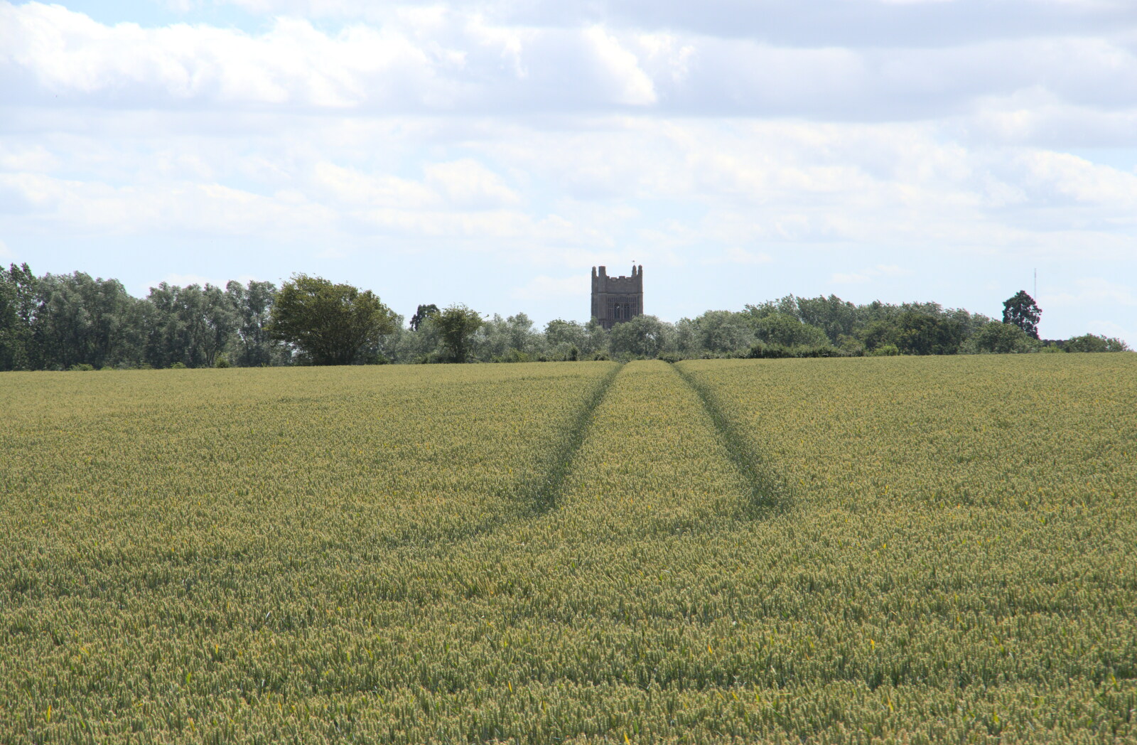 Tractor tracks lead to the church tower from A Walk Around Abbey Bridges, Eye, Suffolk - 5th July 2020