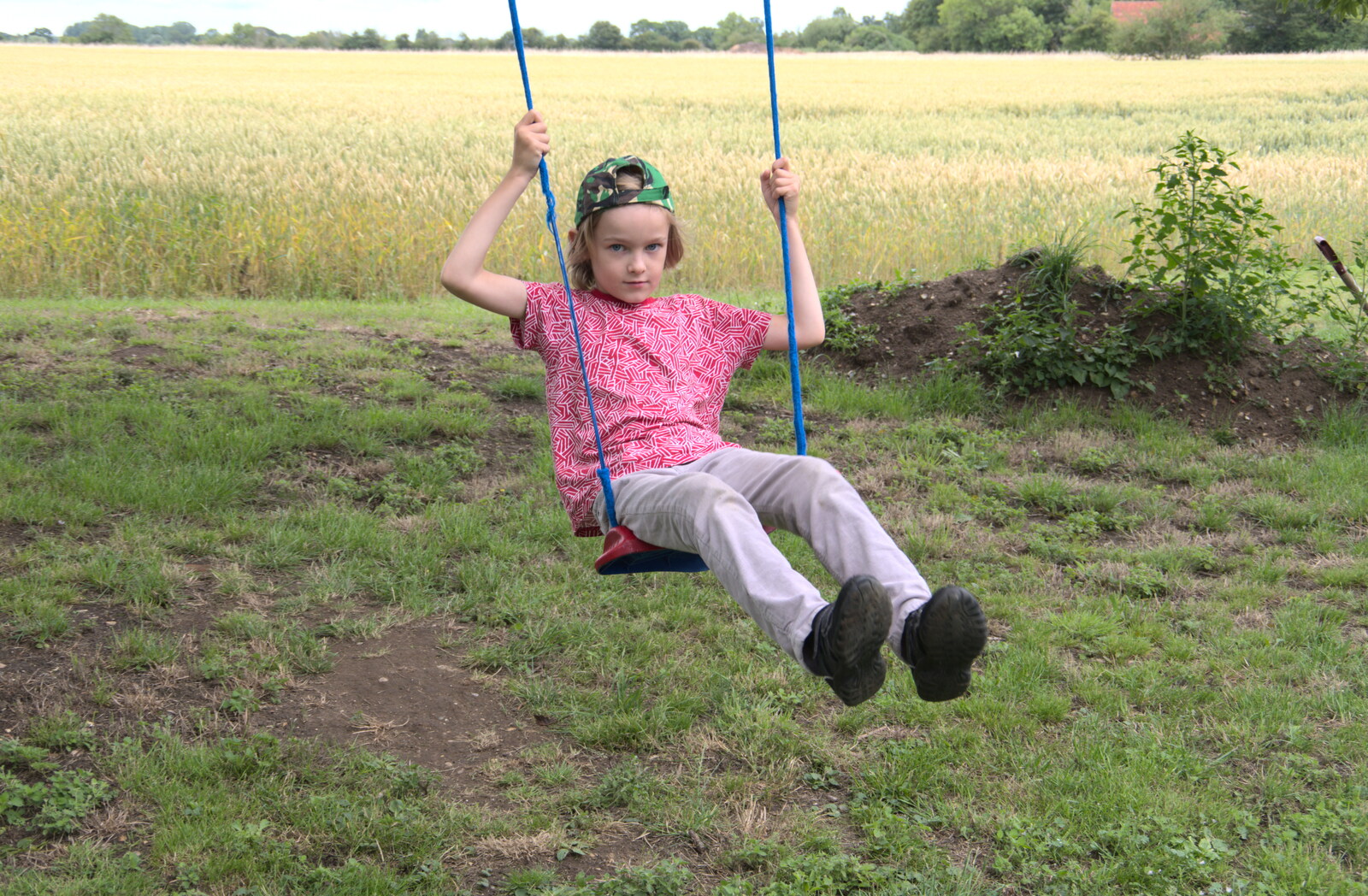 Harry has a swing from A Picnic at Clive and Suzanne's, Braisworth, Suffolk - 11th July 2020