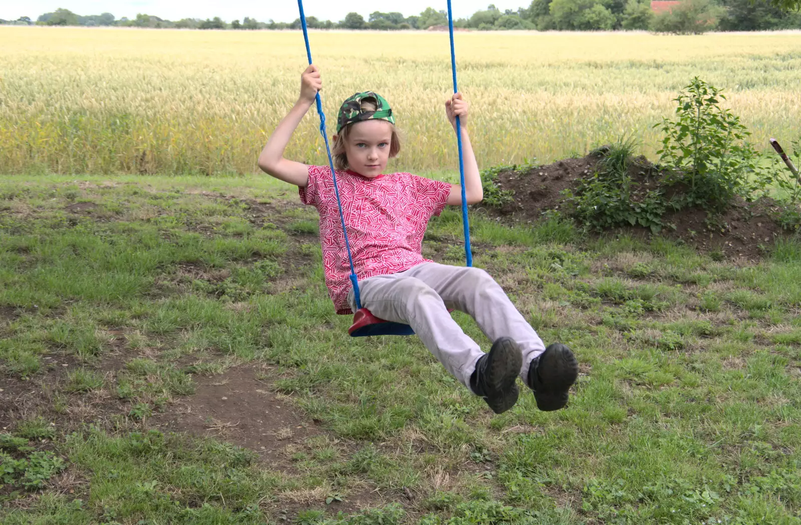 Harry has a swing, from A Picnic at Clive and Suzanne's, Braisworth, Suffolk - 11th July 2020