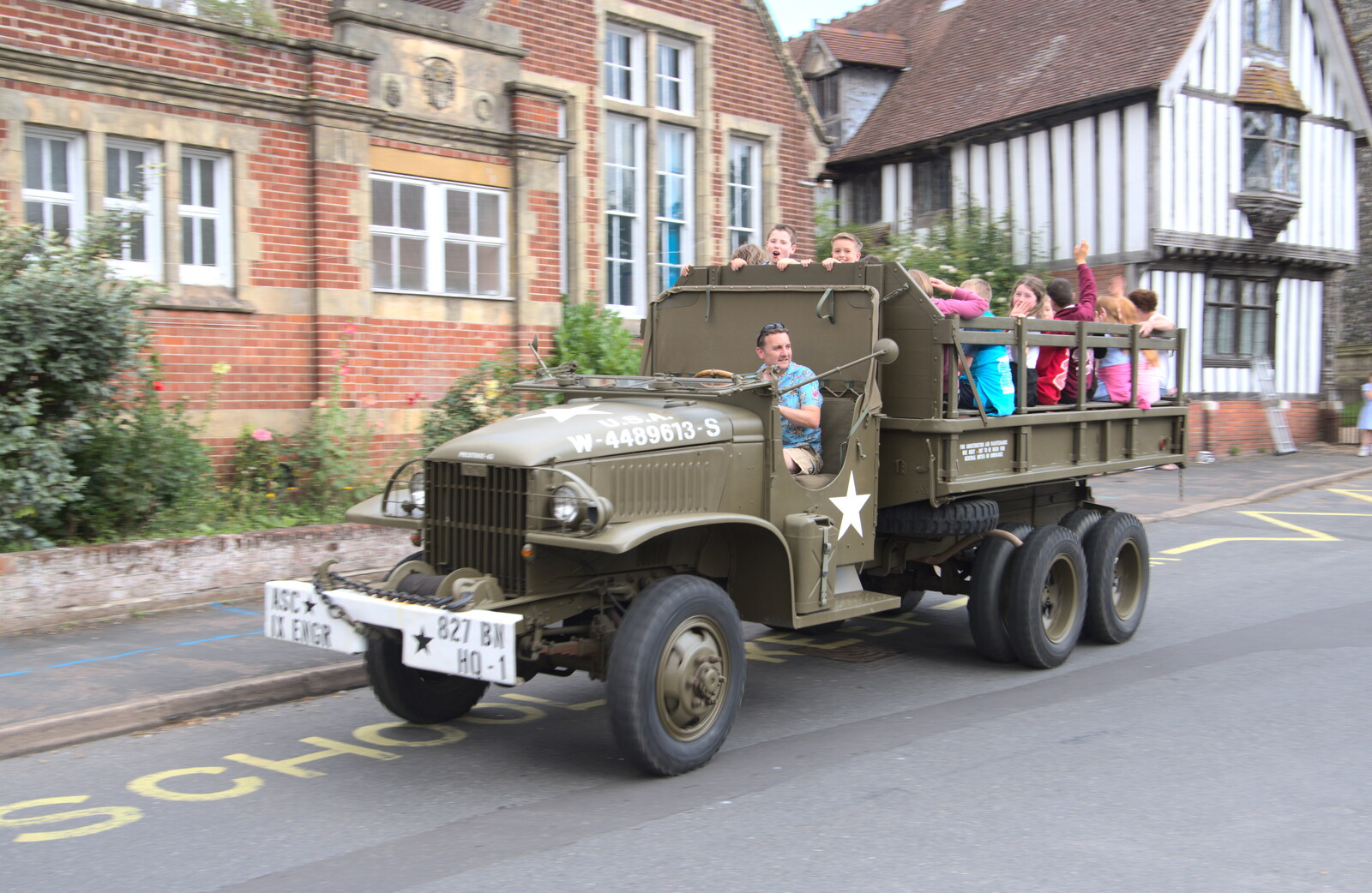 Clive drives the truck up the street from Fred's Last Day of Primary School, Eye, Suffolk - 22nd July 2020