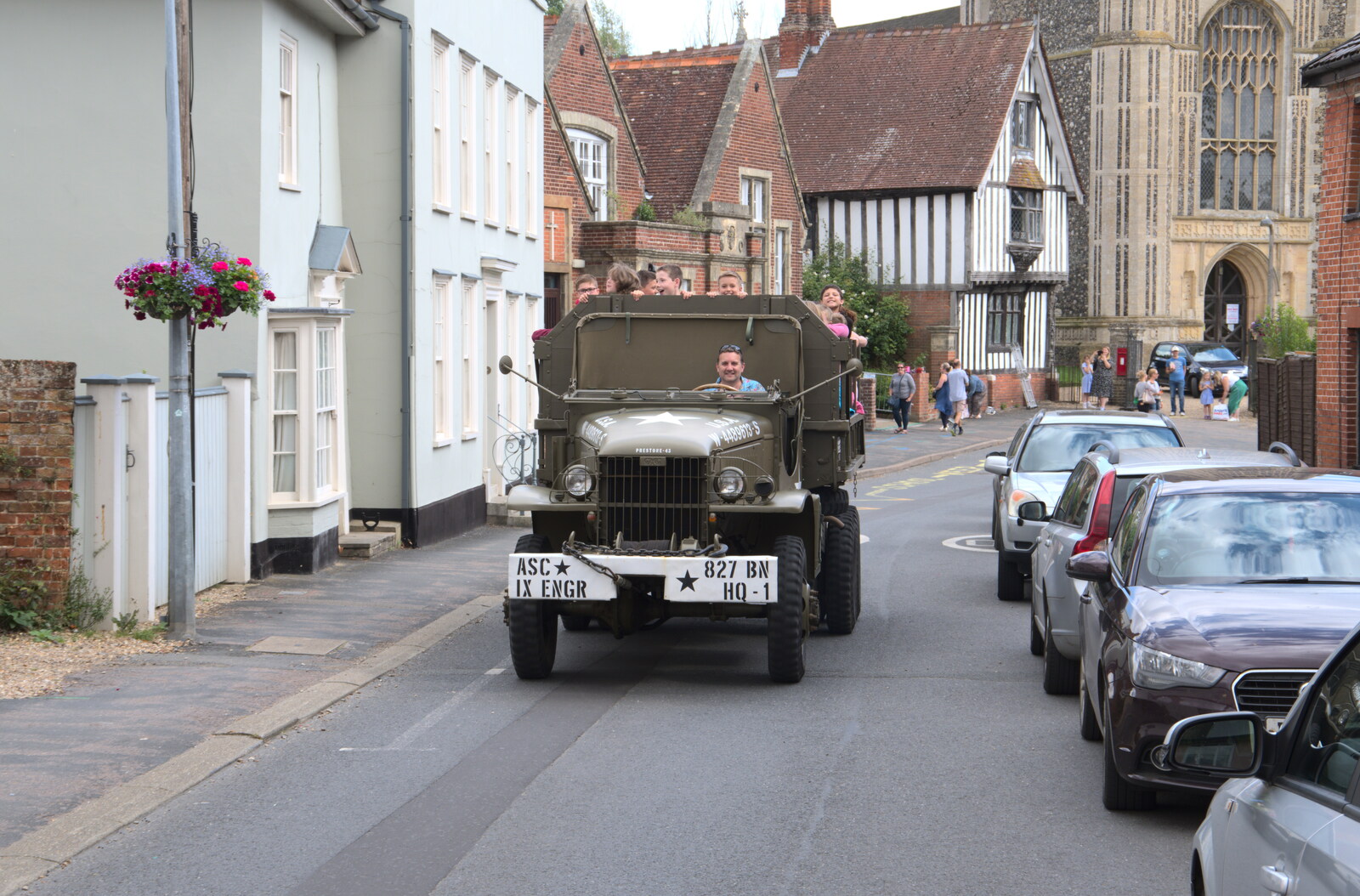 The truck rumbles up Church Street from Fred's Last Day of Primary School, Eye, Suffolk - 22nd July 2020