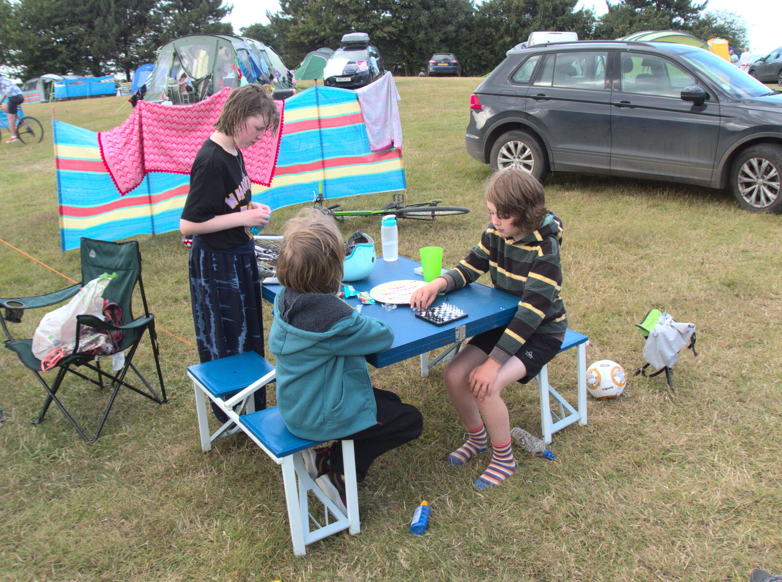 Harry and Fred play chess from Camping on the Coast, East Runton, North Norfolk - 25th July 2020