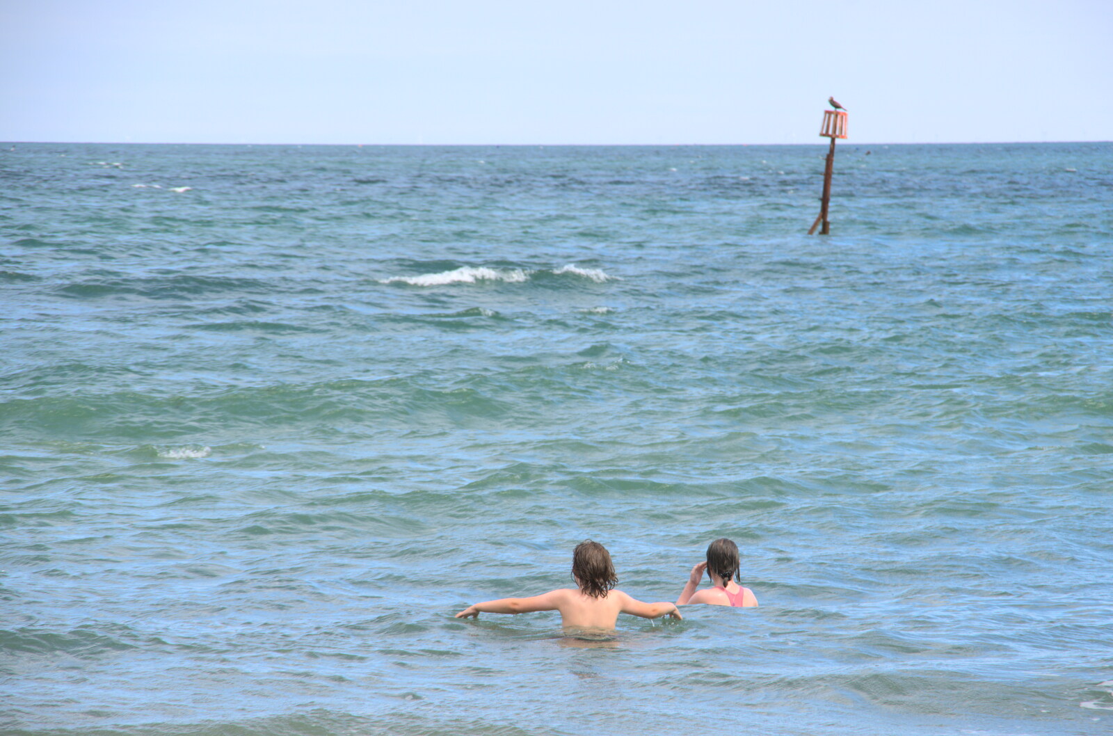 Fred and Lydia swim in the sea, for about a minute from Camping on the Coast, East Runton, North Norfolk - 25th July 2020