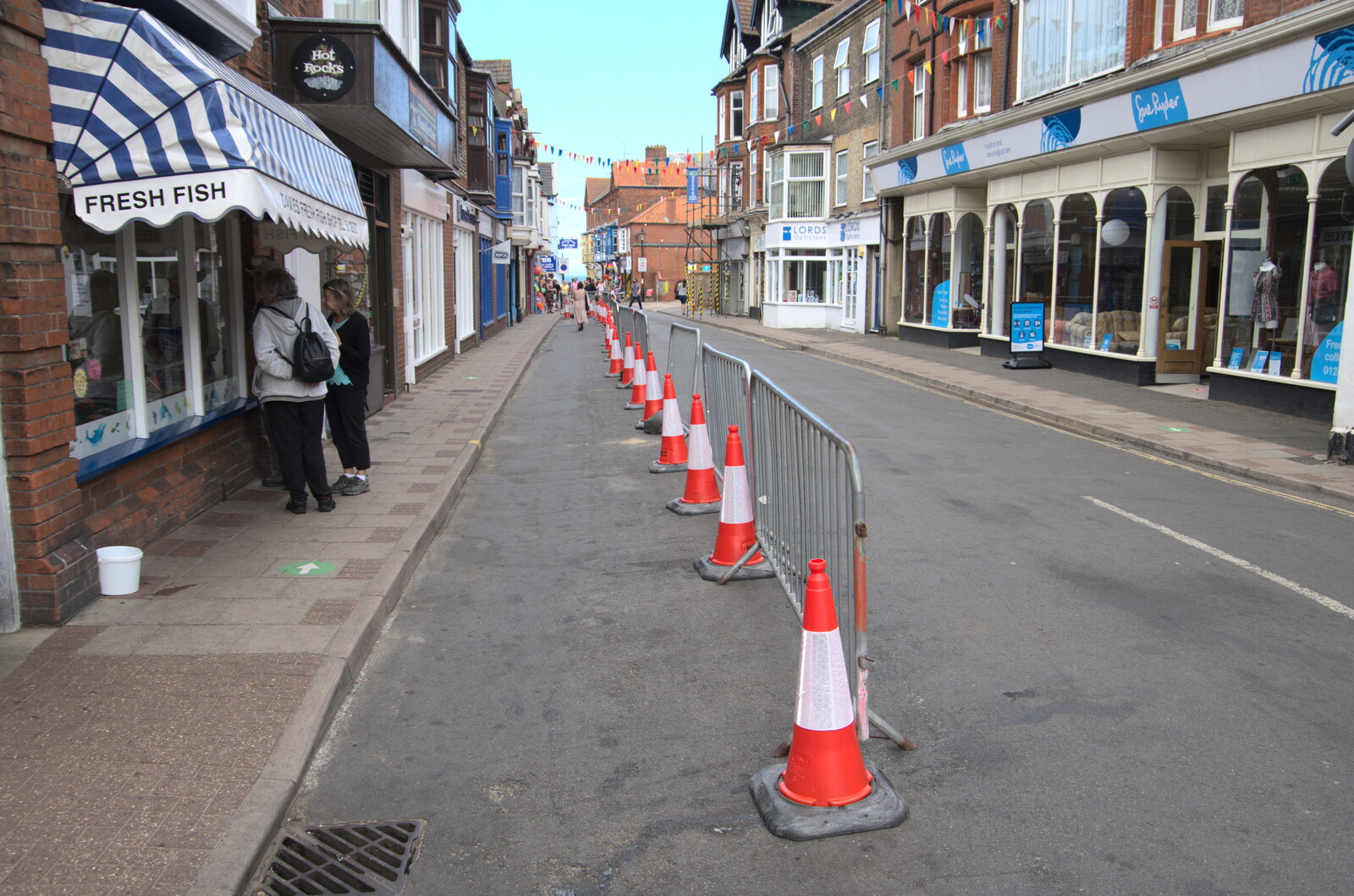 Coned-off street, to get one-way pavements from Camping on the Coast, East Runton, North Norfolk - 25th July 2020
