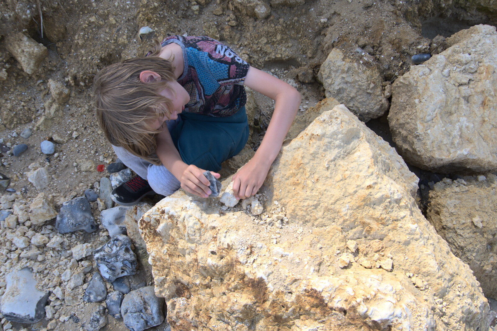 Harry looks for fossils from Camping on the Coast, East Runton, North Norfolk - 25th July 2020