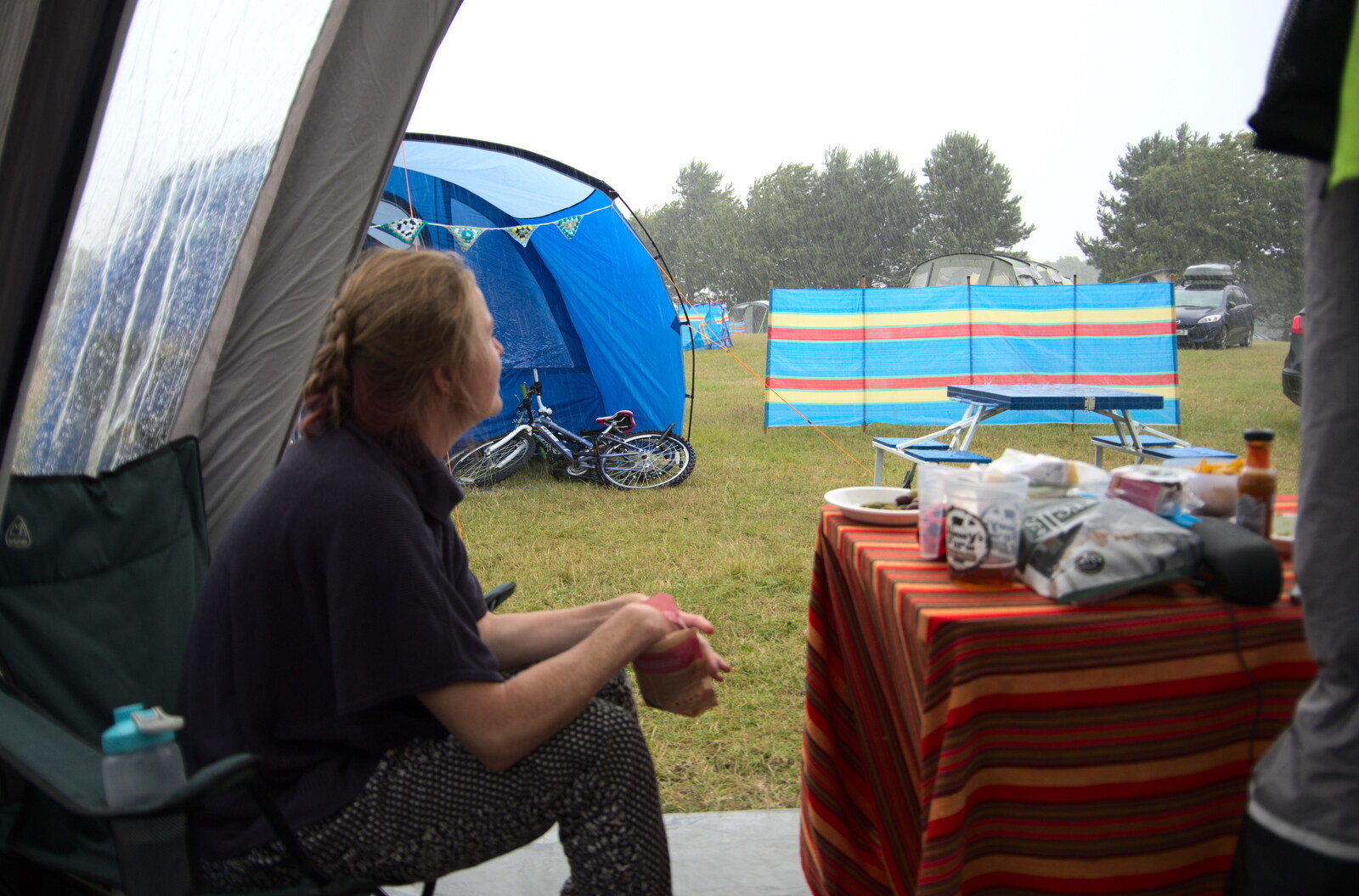 Allyson looks at the rain from Camping on the Coast, East Runton, North Norfolk - 25th July 2020