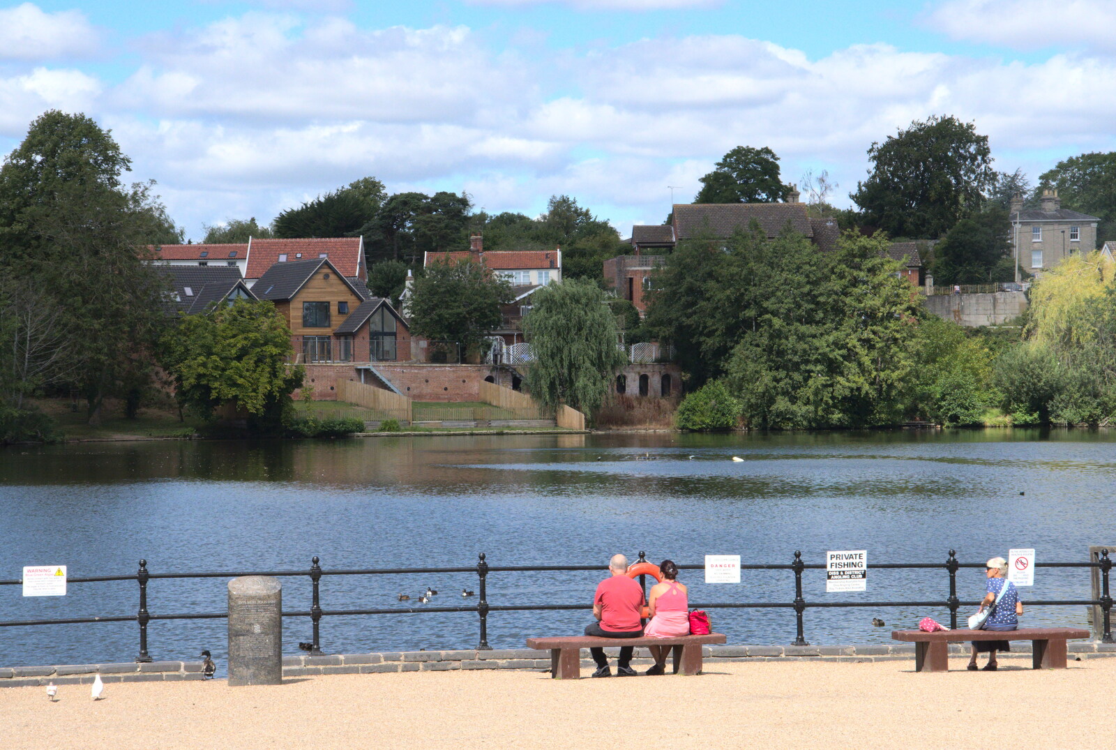 People look out over the Mere from Closed-Down Shops, Hedgehogs and Chamomile, Brome and Diss - 2nd August 2020