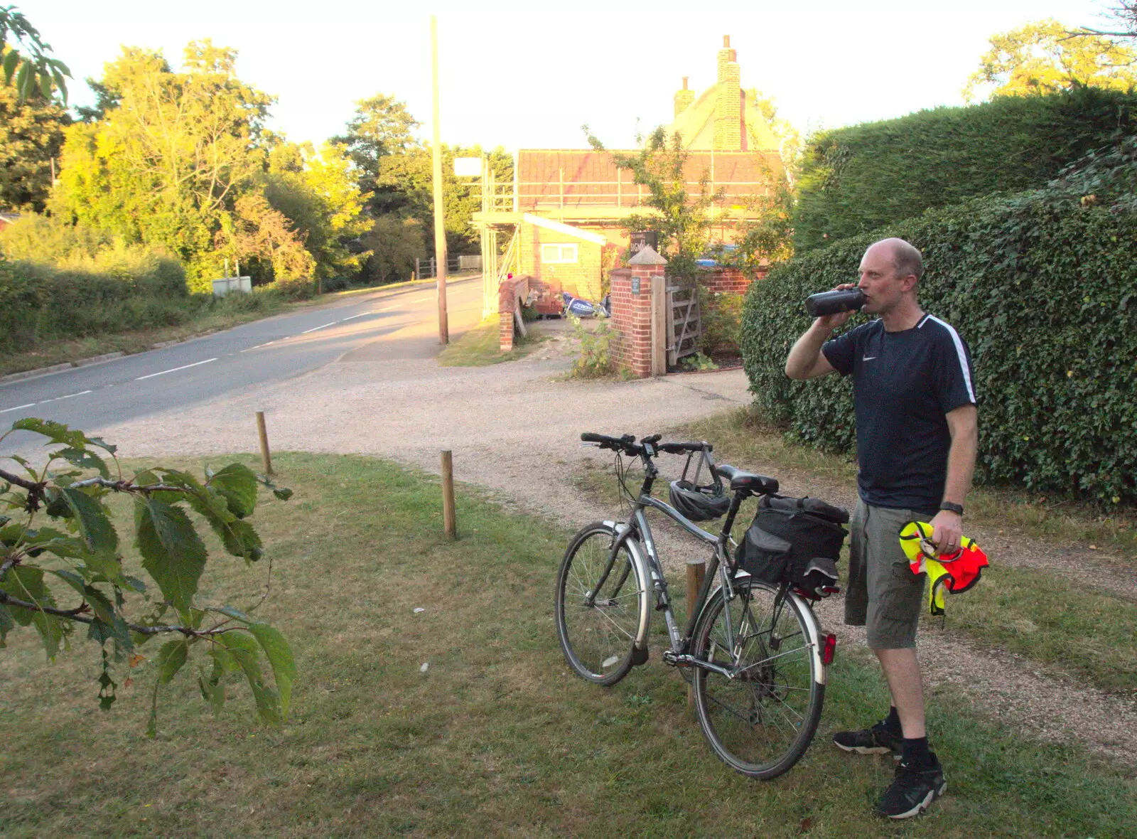 Paul has a swig on something that's not beer, from The BSCC at The Earl Soham Victoria and Station 119, Eye, Suffolk - 6th August 2020