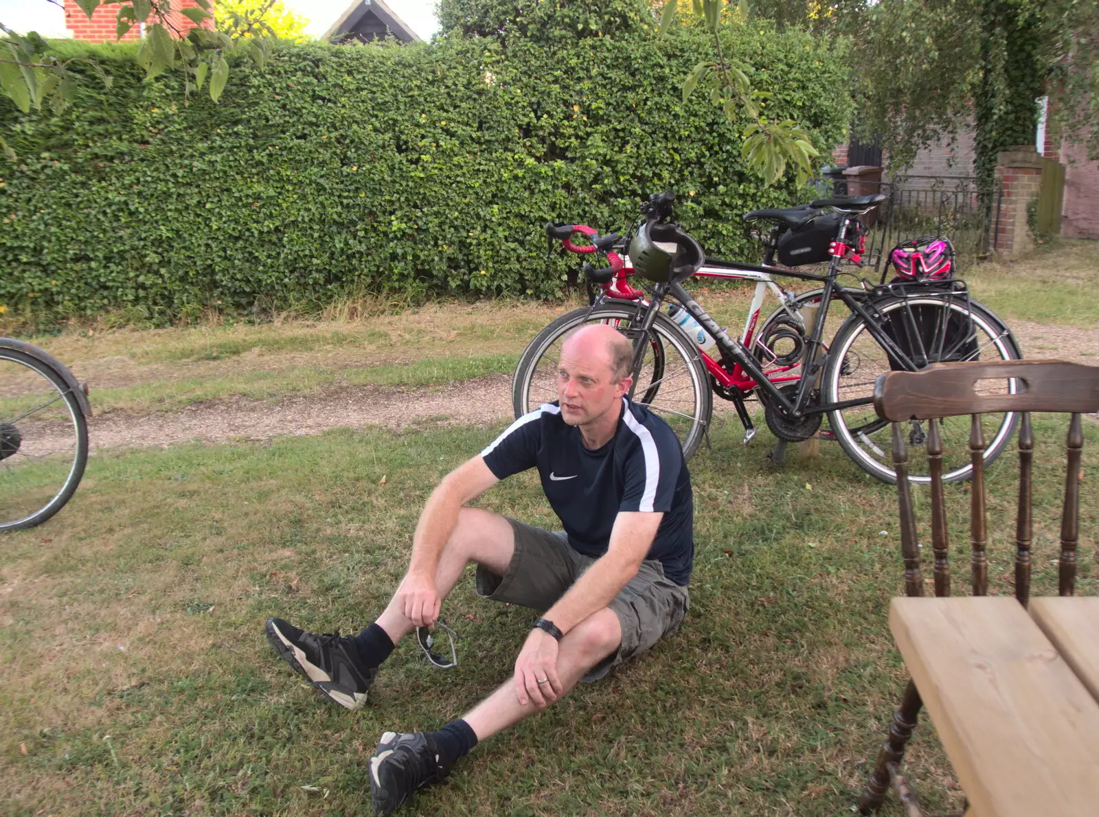 Paul on the grass outside the Victoria, from The BSCC at The Earl Soham Victoria and Station 119, Eye, Suffolk - 6th August 2020