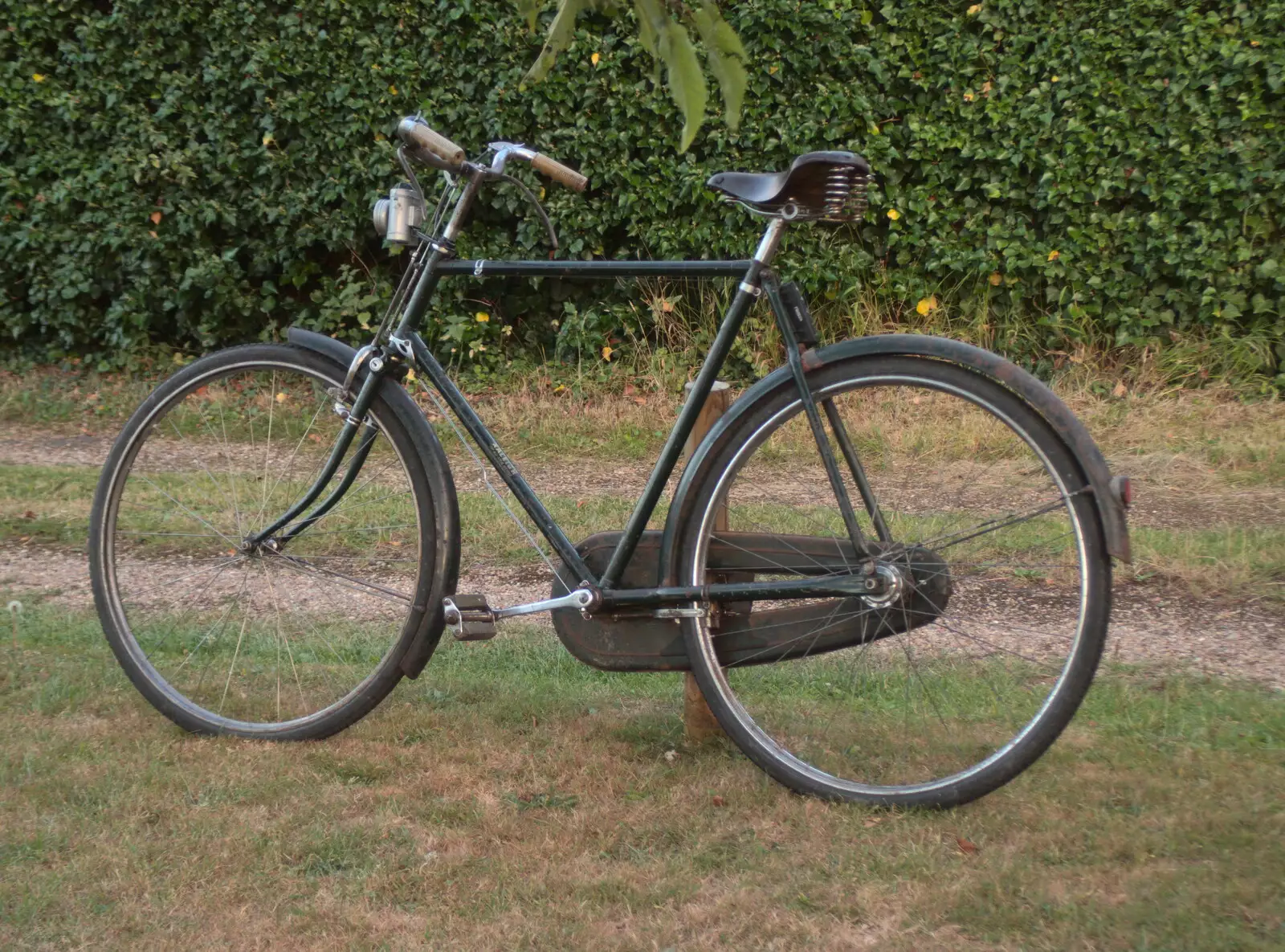 An old bike with proper old front light, from The BSCC at The Earl Soham Victoria and Station 119, Eye, Suffolk - 6th August 2020