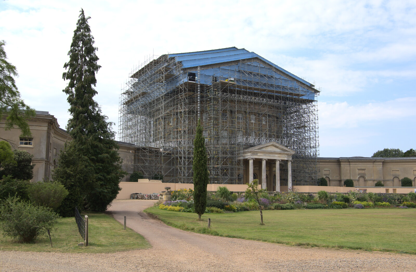 The huge scaffolding structure is still in place from Back at Ickworth, and Oaksmere with the G-Unit, Horringer and Brome, Suffolk - 8th August 2020