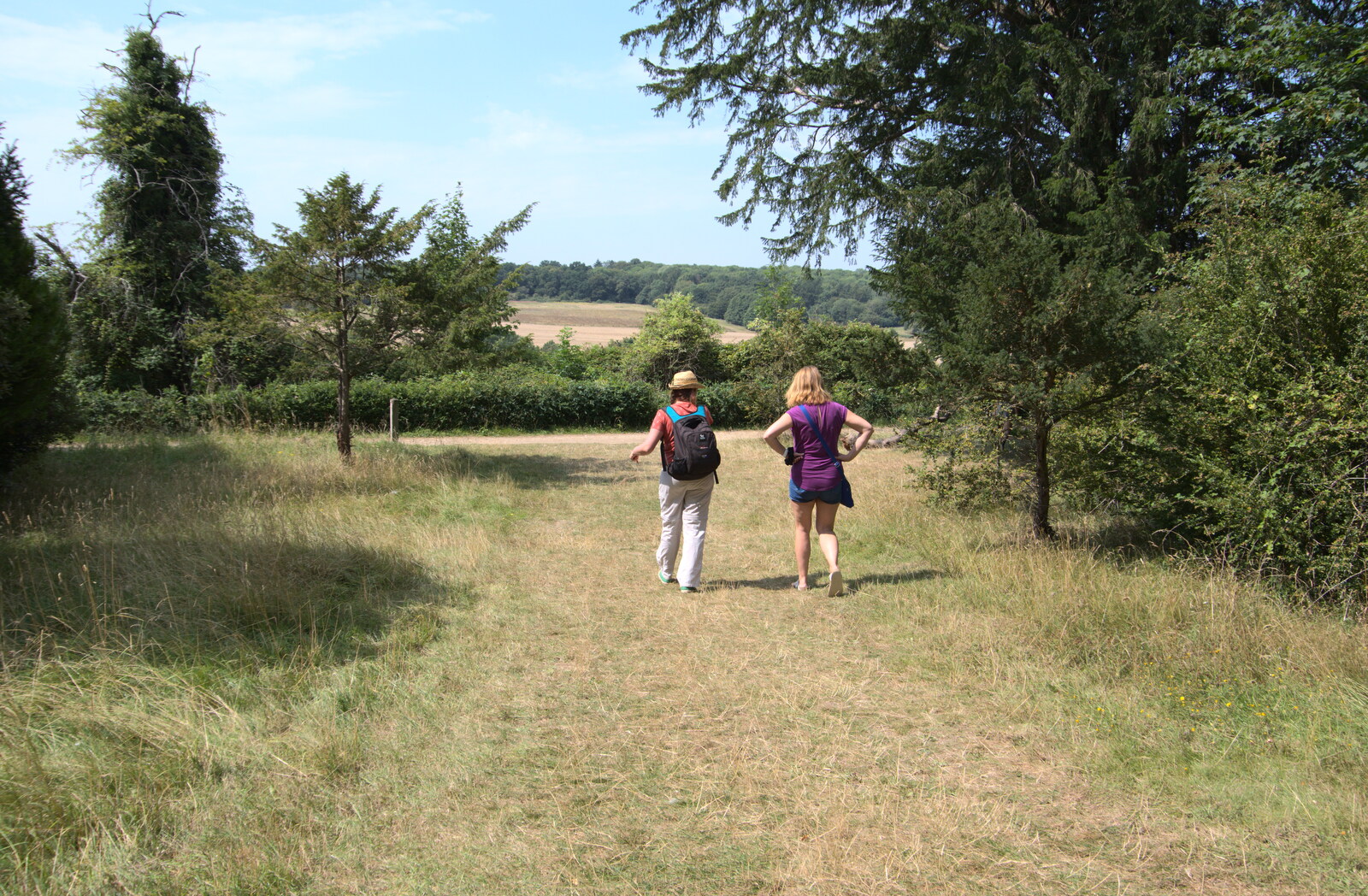 Isobel and Janet walk off from Back at Ickworth, and Oaksmere with the G-Unit, Horringer and Brome, Suffolk - 8th August 2020